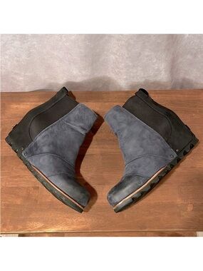 Sorel Lea Platform Wedge Black and Navy Ankle Booties size 9.5